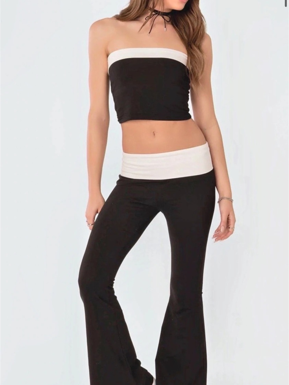 Color Block Flare Pants and top in Black & White NWT
